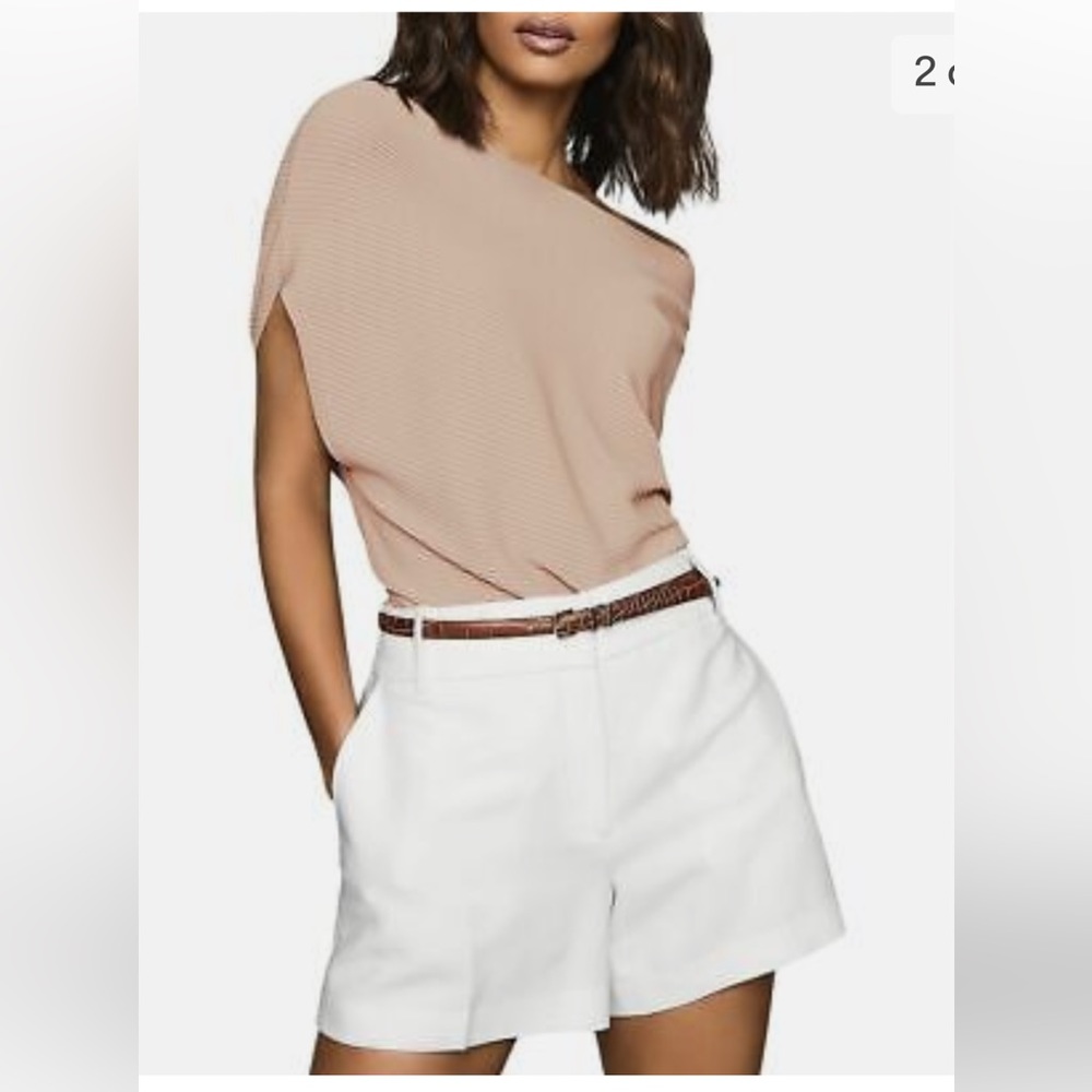 Reiss Beige One-Shoulder Knit Top